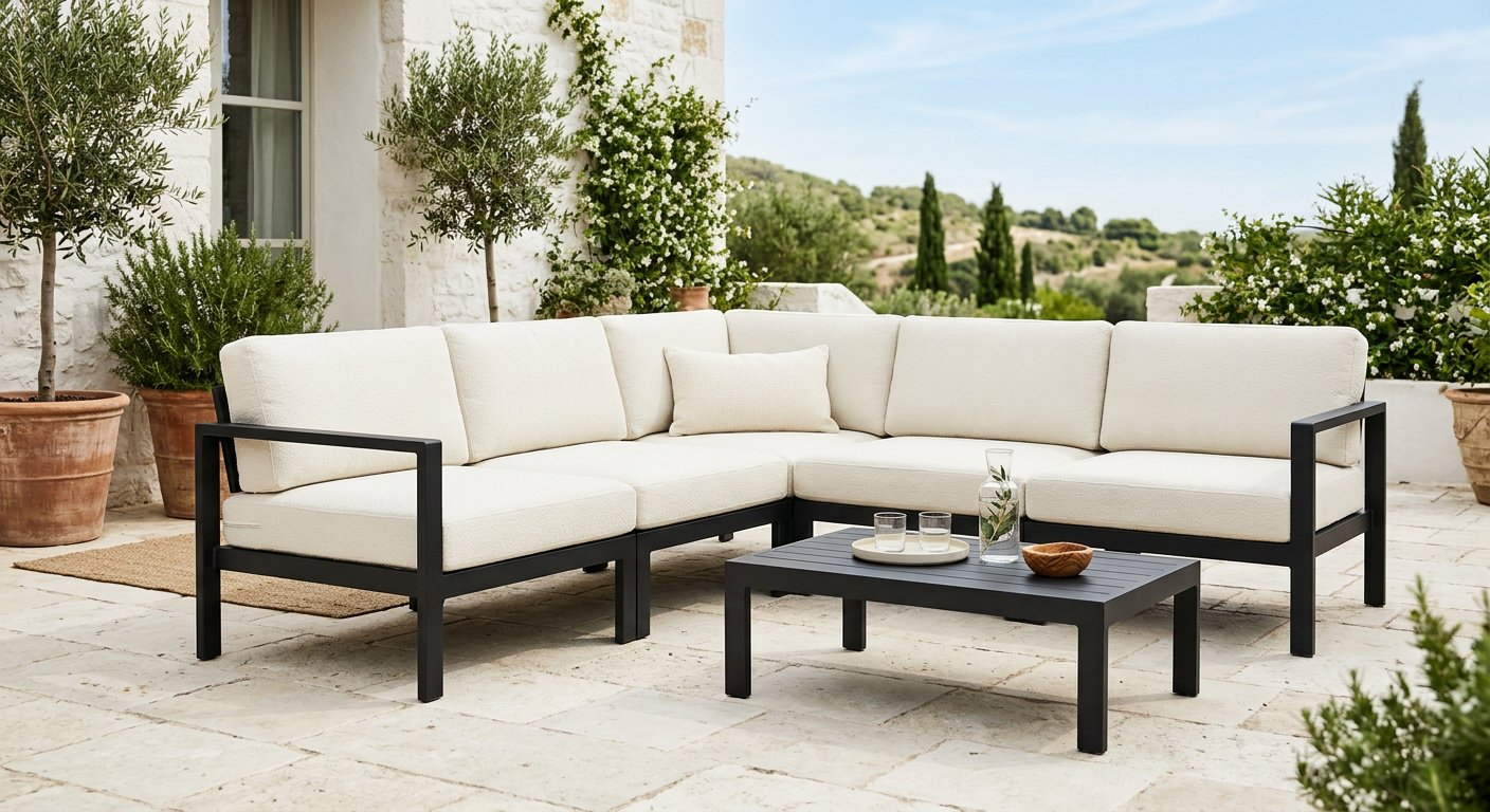 Cream and black modular outdoor lounge